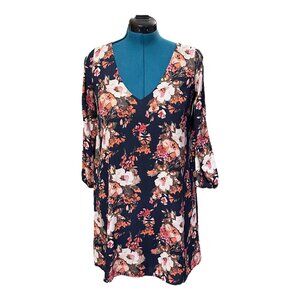 Lulus Navy-Blue Cold Shoulder Floral Print Dress